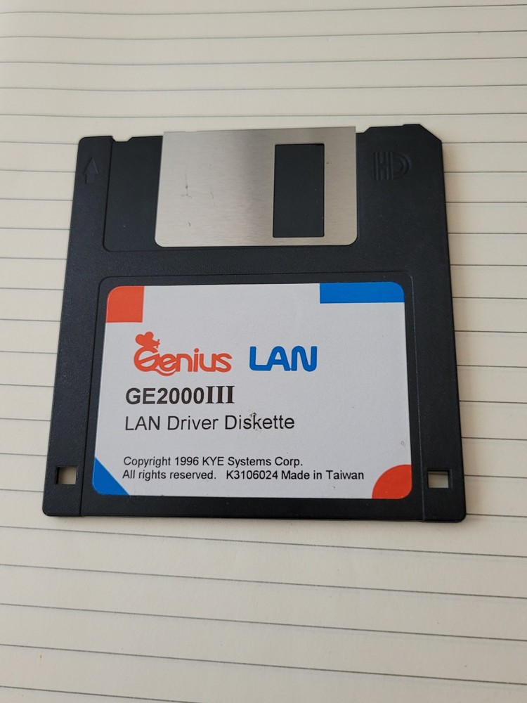Genuis LAN GE2000III Lan Driver Diskette 1996 3.5" Disk
