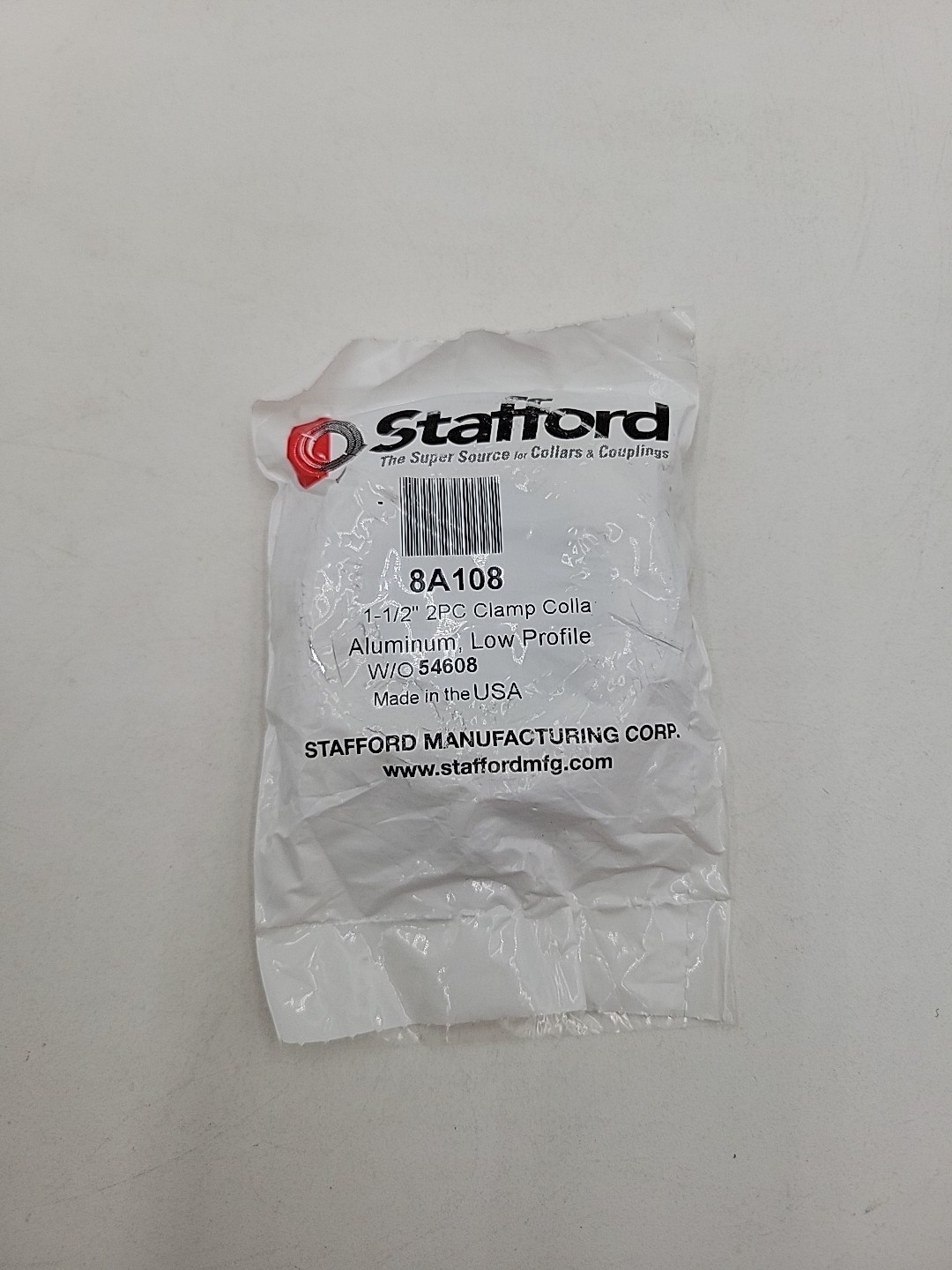 Stafford 8A108, 1-1/2" Aluminum Two-Piece Split Clamp Shaft Collars Low Profile
