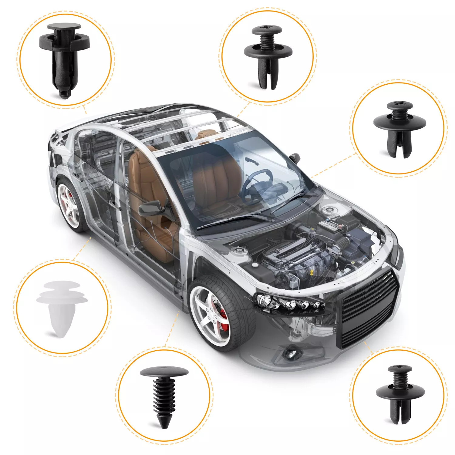 100PCs Car Body Rivet Push Pin Plastic Fastener Retainer Bumper Fender Trim Clip