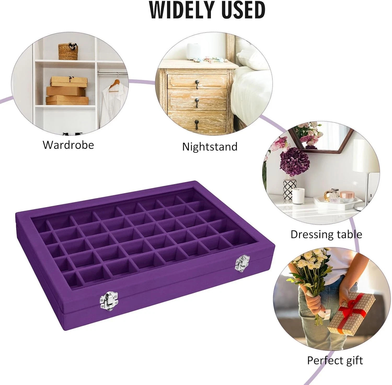 Velvet Jewelry Tray 48 Compartments Jewelry Display Organizer with Transparent
