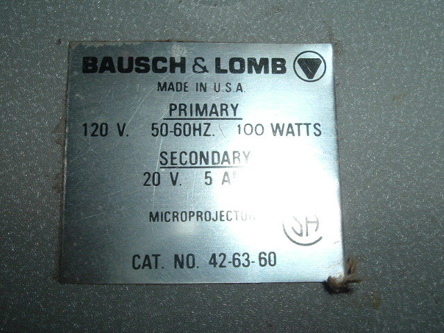 BAUSCH & LOMB MICROPROJECTOR MICROSCOPE 42-63-60