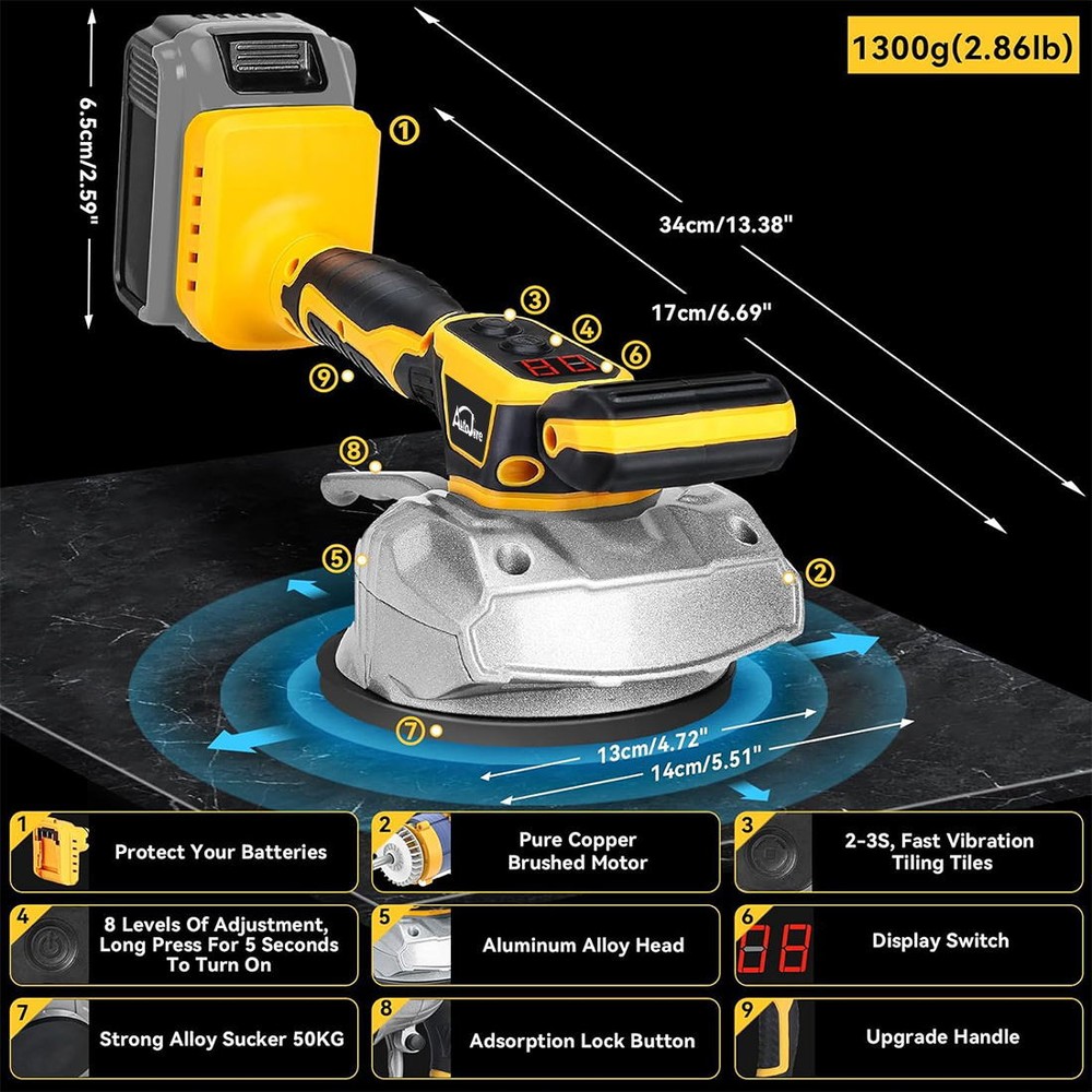 Tile Vibration Leveling Machine for Dewalt 20V Battery , with 8 Adjustable Speed