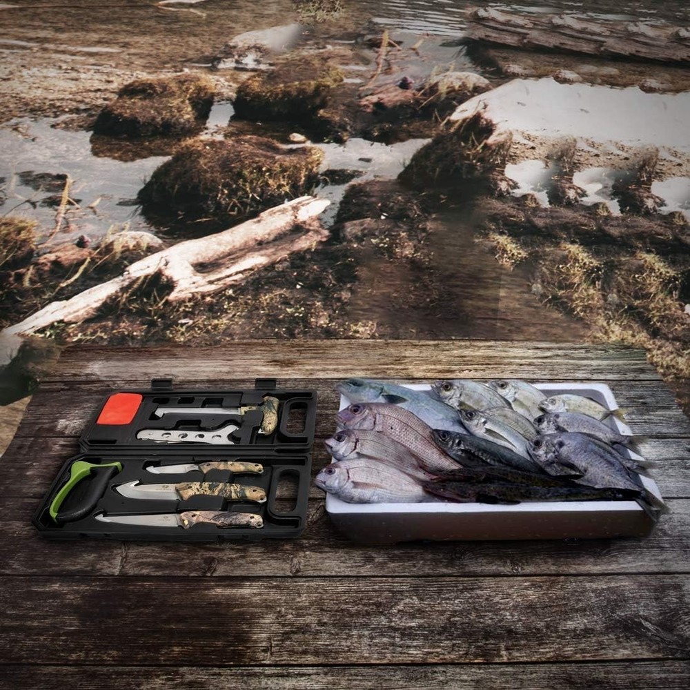 8-Piece Green Camo Hunting Field Dressing Kit for Big Game Processing