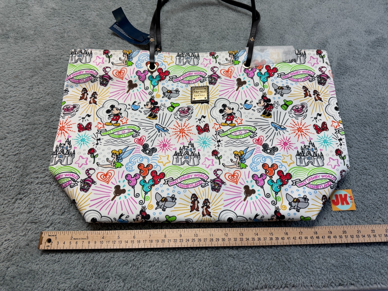 NEW Disney Dooney And Bourke Sketch Reversible Nylon Tote Bag Black White Parks