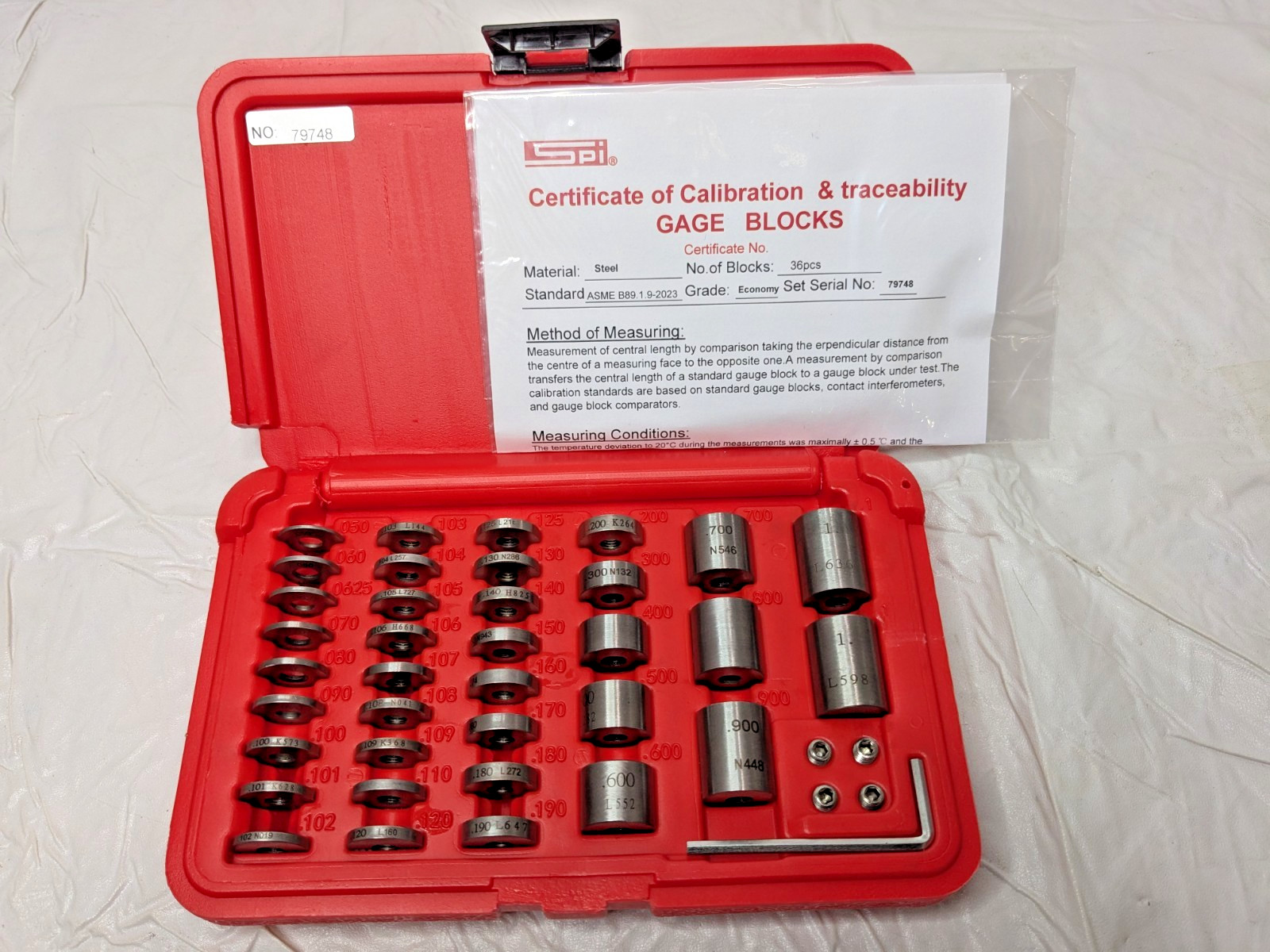 SPI 36 Piece Gage Block Set 0.05" to 1'' Range Steel w/Cert 630-40552