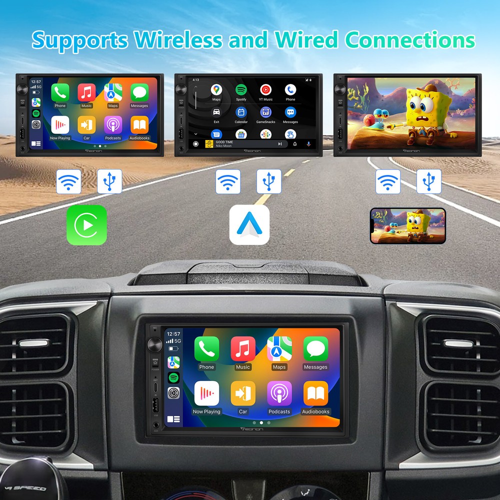 Apple CarPlay 7" Double 2Din Car Stereo Radio Android Auto Touch Screen + Camera