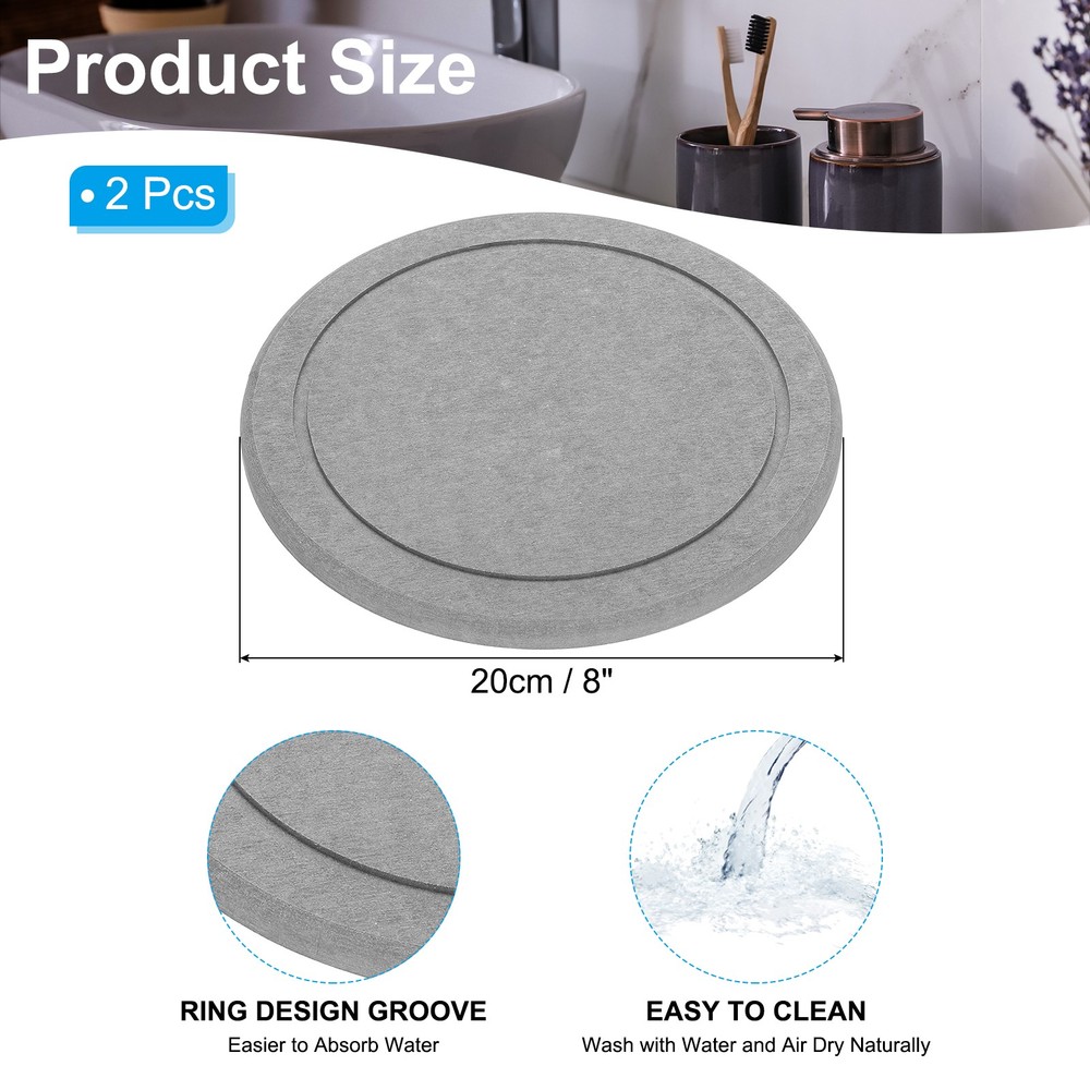 2 Pack Round Diatomite Drink Coasters 8Inch, Dark Gray