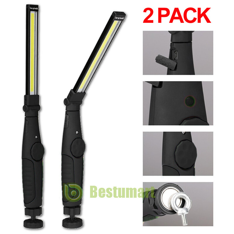 2Pack 10000 Lumen Rechargable Magnetic Slim Bar Folding LED Work/Shop/Auto Light