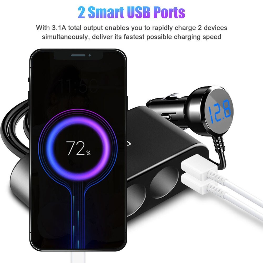 3 Way Car Cigarette Lighter Socket Splitter Dual USB Charger Power Adapter 12V