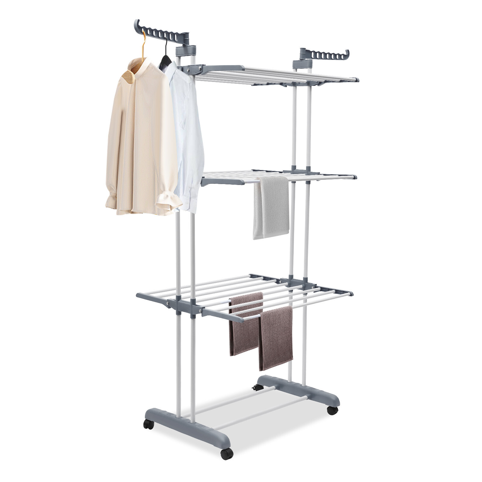 4 Tier Mobile Clothes Drying Rack Metal Laundry Garment Dryer Stand W/Wheels