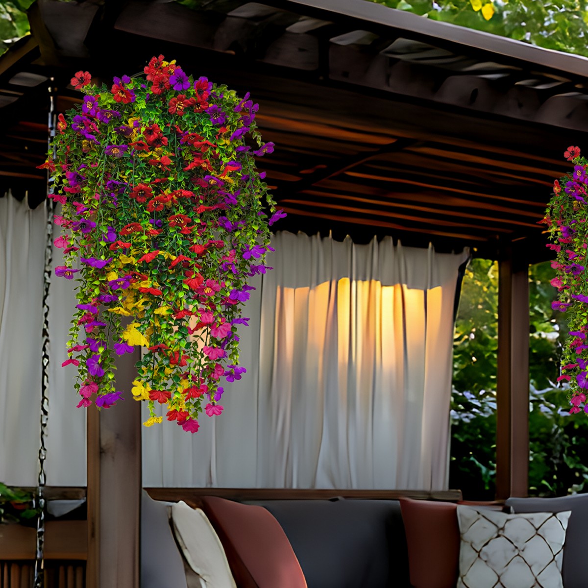 4PCS Artificial Violet Vines UV Resistant Hanging Flowers Plant In/Outdoor Decor