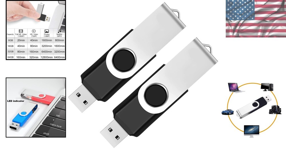 2 Pack 64GB USB 2.0 Flash Drive - Swivel Design for Fast Data Storage