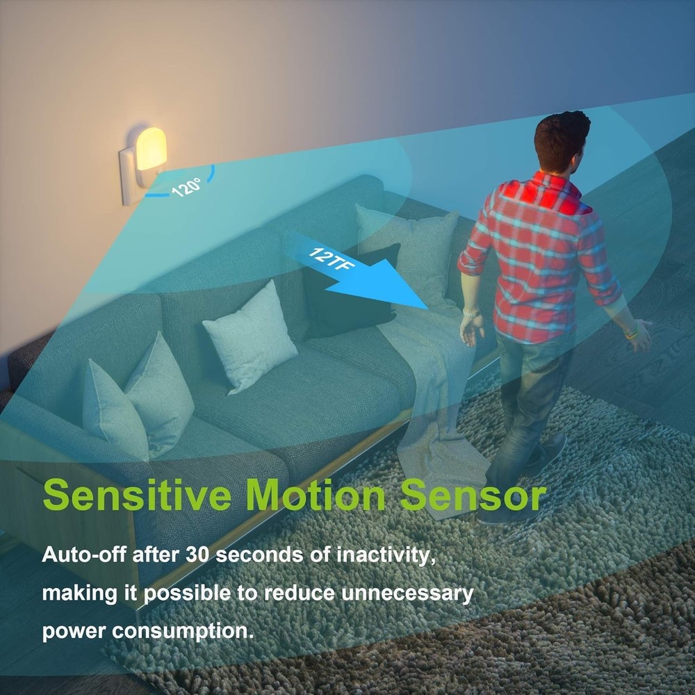 Plug in Motion Sensor Dimmable Night Light, Soft Warm White LED Nightlight with
