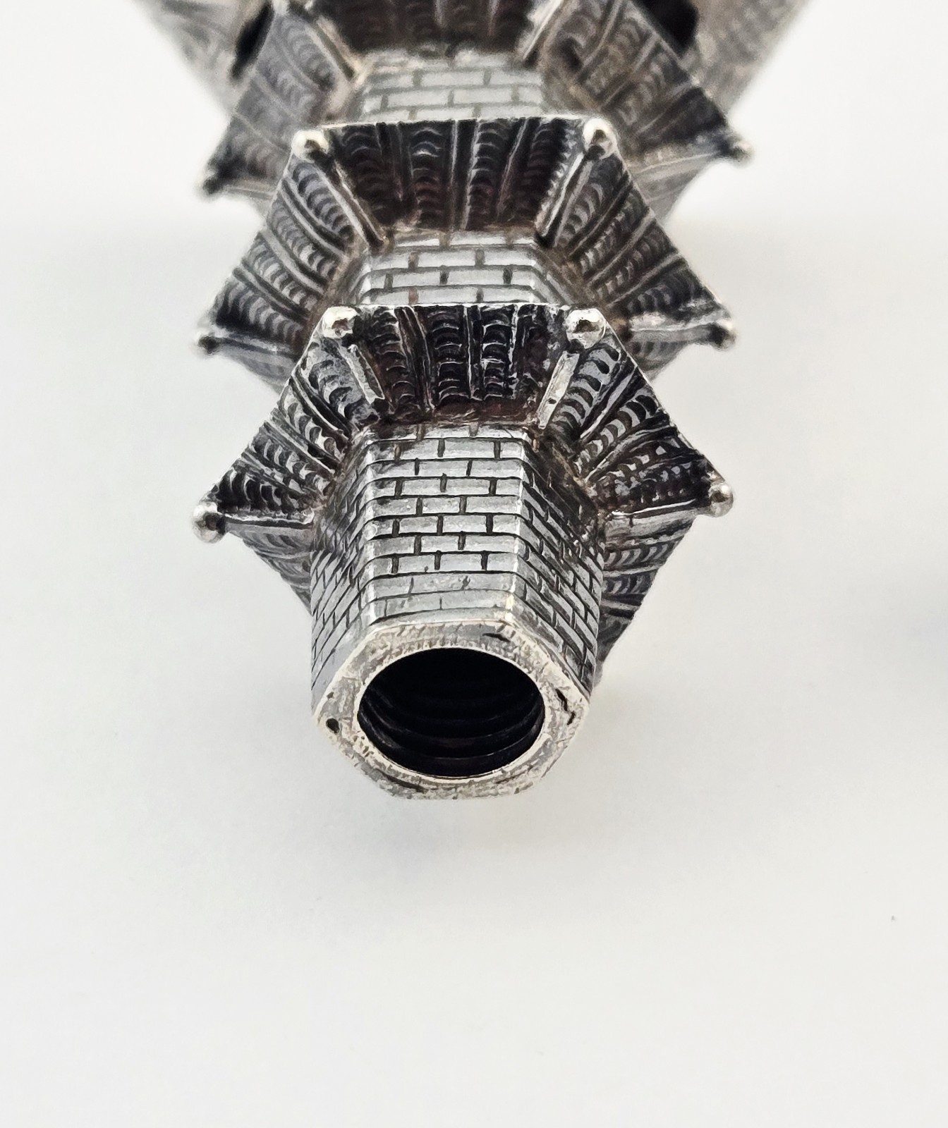 Vintage Japanese Sterling Silver Pagoda Salt Pepper Shaker 3.25" Temple- 31.3g