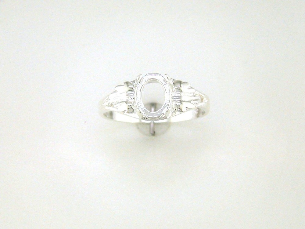 (7x5 - 9x7 mm) Oval Cabochon Solitaire Leaf Ring Setting Sterling Silver