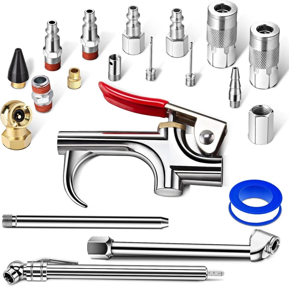 20 Pcs Air Tool Kit, Compressor Kit with 1/4" NPT Quick Connect Silver