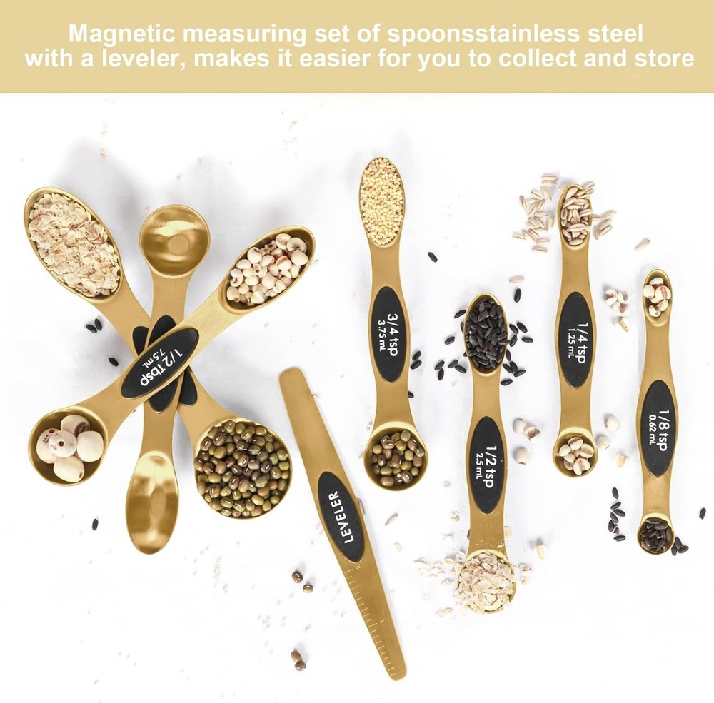Magnetic Measuring Spoons Set Stainless Steel with Leveler-9pcs Stackable