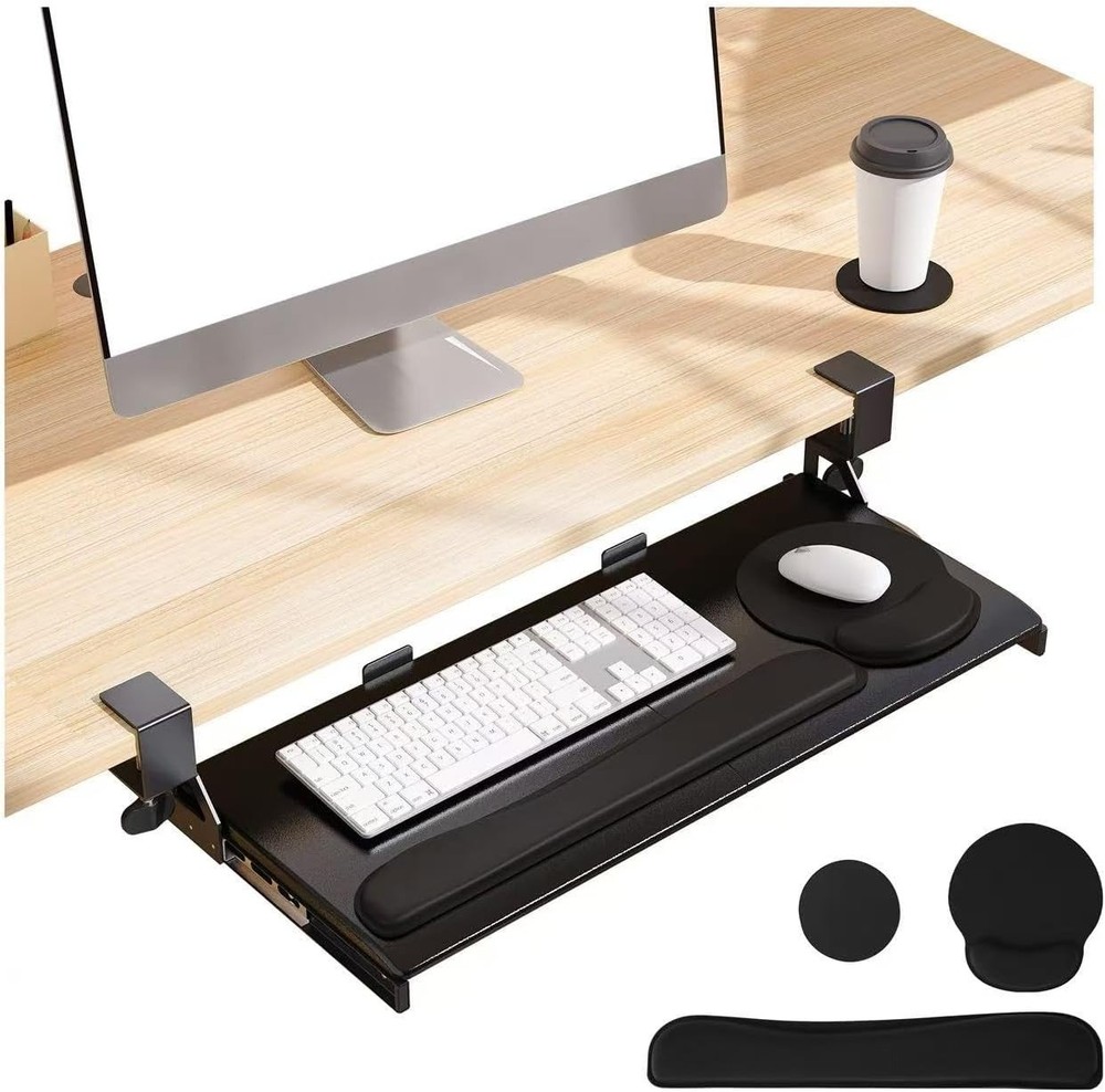 Space-Saving Adjustable Keyboard Tray with Wrist Support & Easy Clamp Attachment