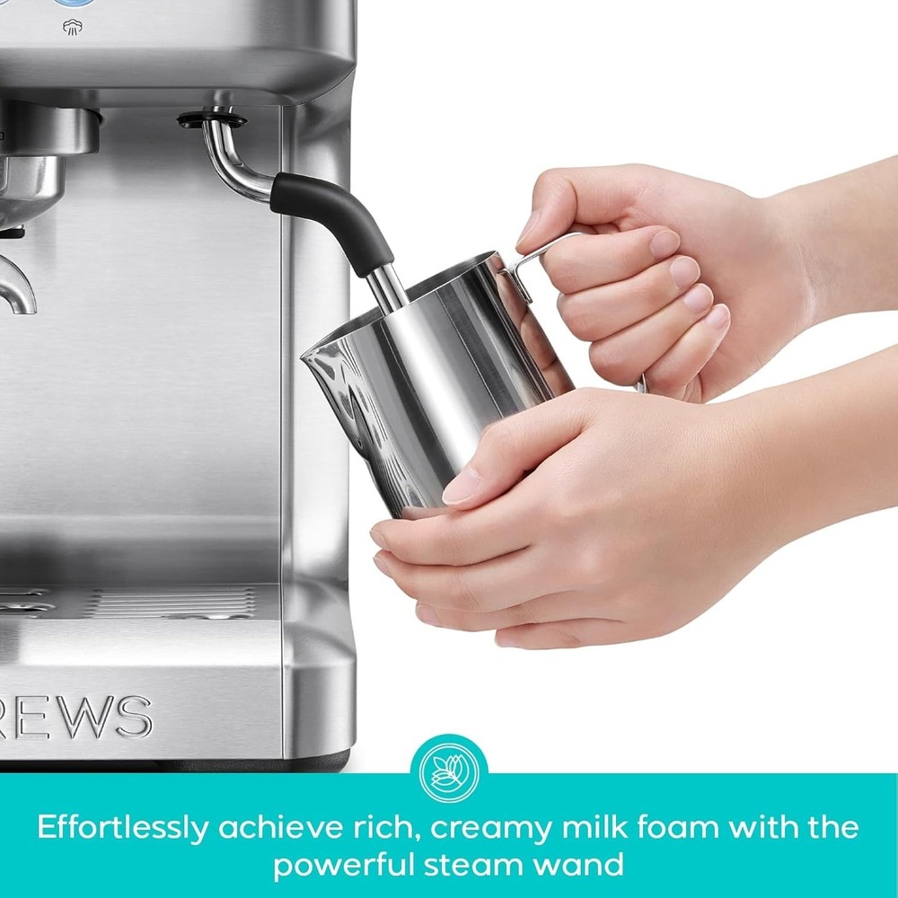 CASABREWS Ultra Espresso Machine Silver LCD Display 4-Adjustable Temperature