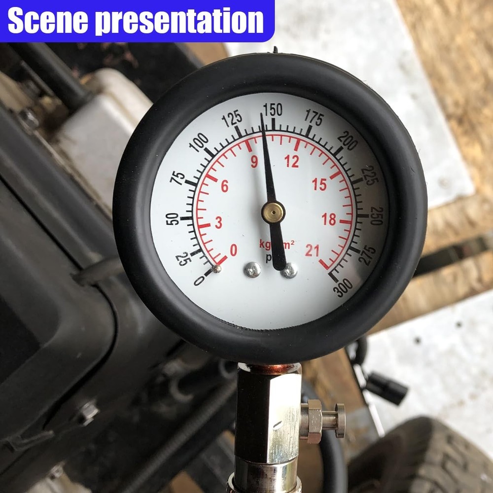 9PCS Engine Compression Tester Kit with Spark Plug Gauge, 0300 PSI