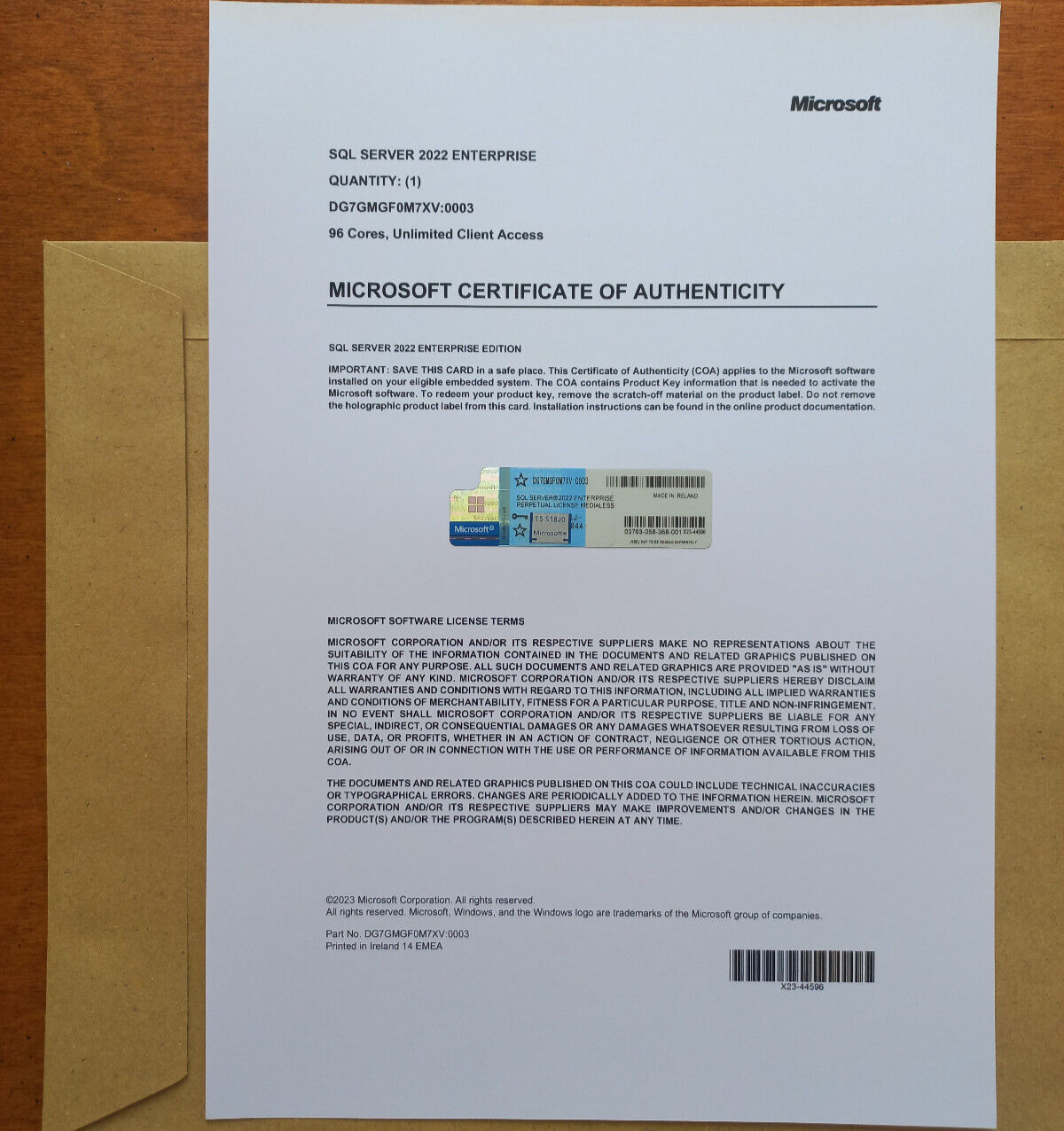 Microsoft SQL Server 2022 Enterprise 96 Core License Unlimited CALs Authentic