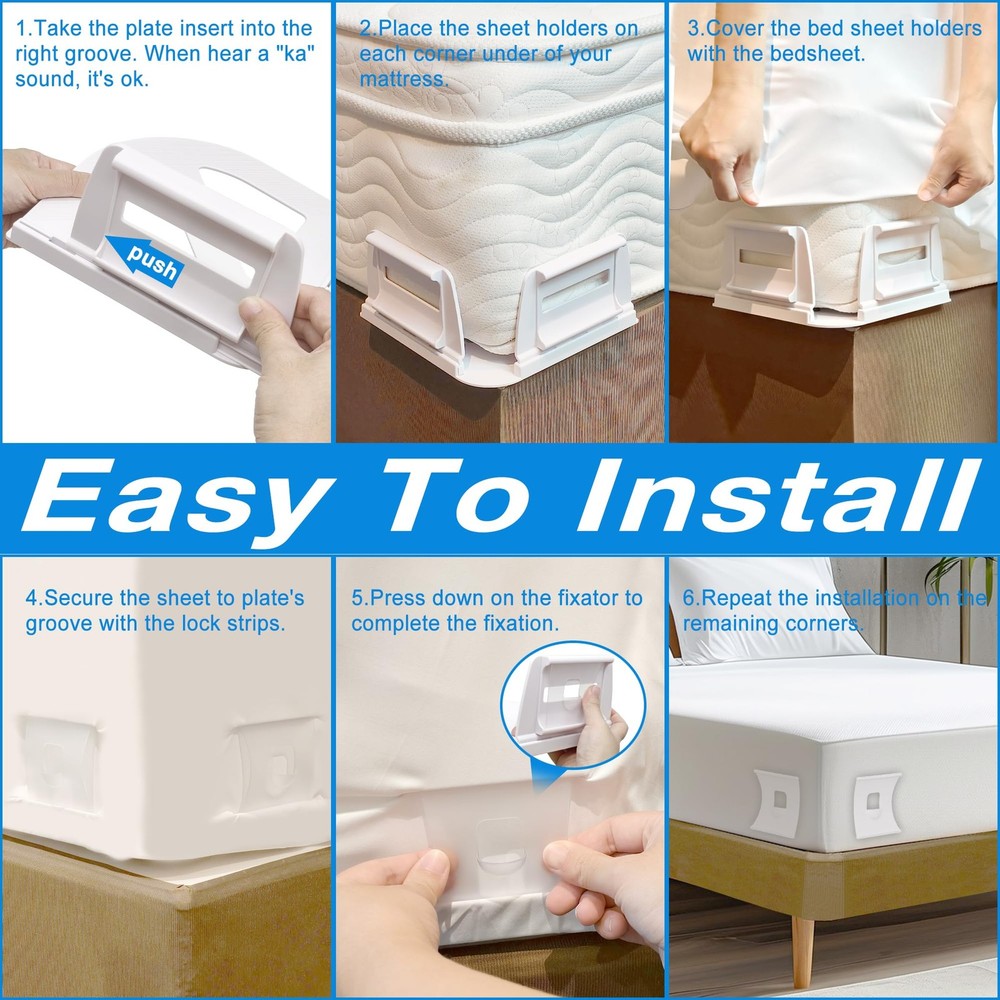 Bed Sheet Holders for Corners,Upgrade Secure Fitted Sheet Holders Keep Sheets...