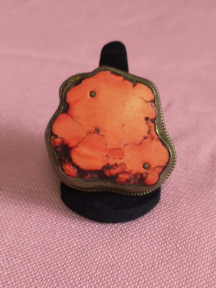 Orange LABRADORITE GEMSTONE TIBETAN  DESIGN Adjustable RING