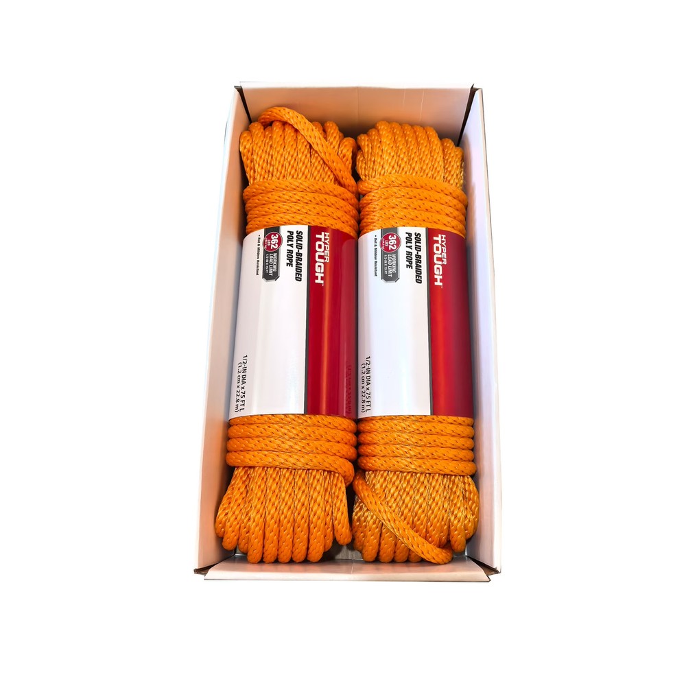 Hyper Tough 1/2 inch x 75 feet Orange Polypropylene Solid-Braid Rope