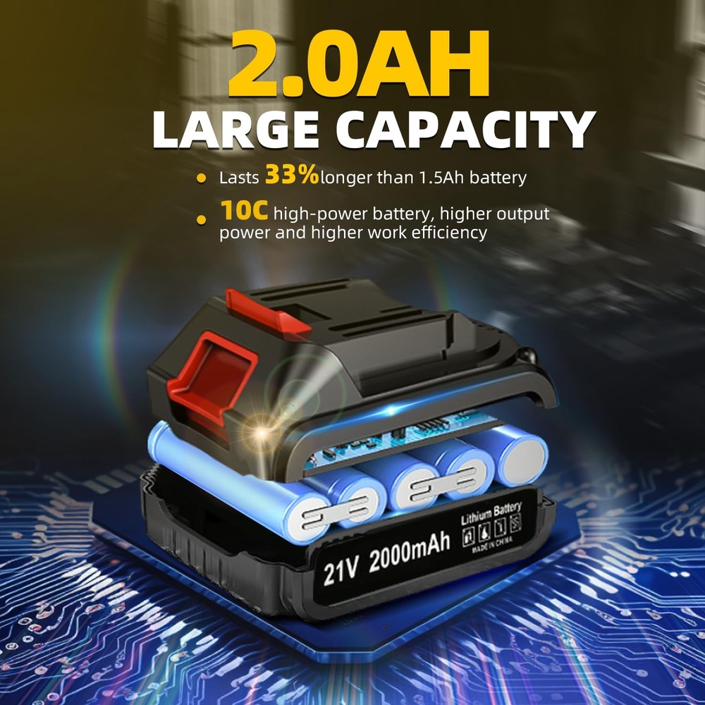 21V Cordless Power Drill/Driver Set, 2 Variable Speeds with LED Light, 3/8" K...