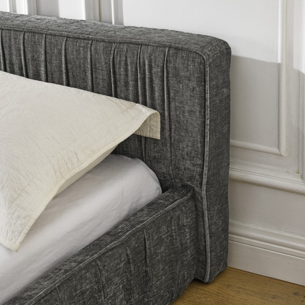 Queen Upholstered Bed Frame w/ Headboard & Platform Base, Beige