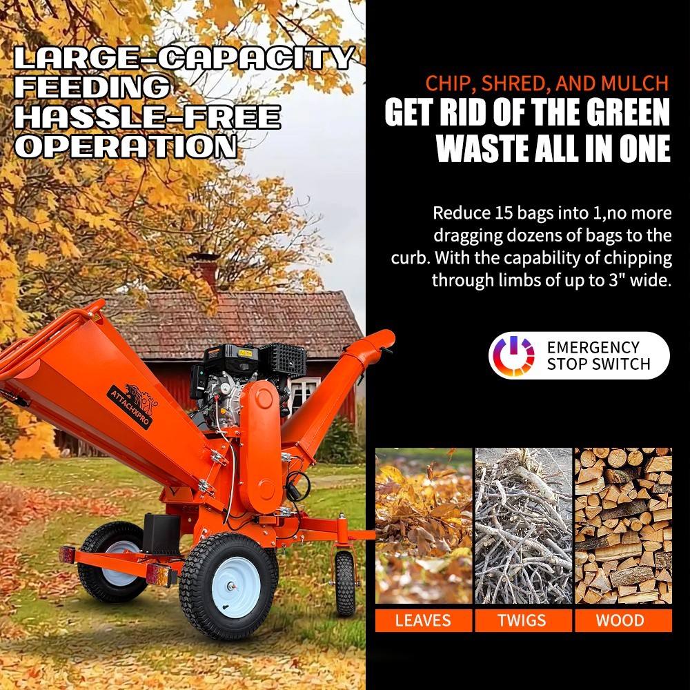 6'' 18hp Wood Chipper 450cc Gas Powered E-start 4-Wheel 12V/9A FREE SHIPPING