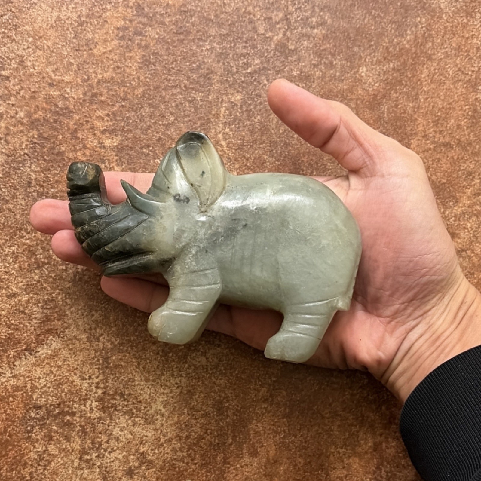 Handmade Jade Elephant Figurine green and Black Collectible Decorative Sculpture