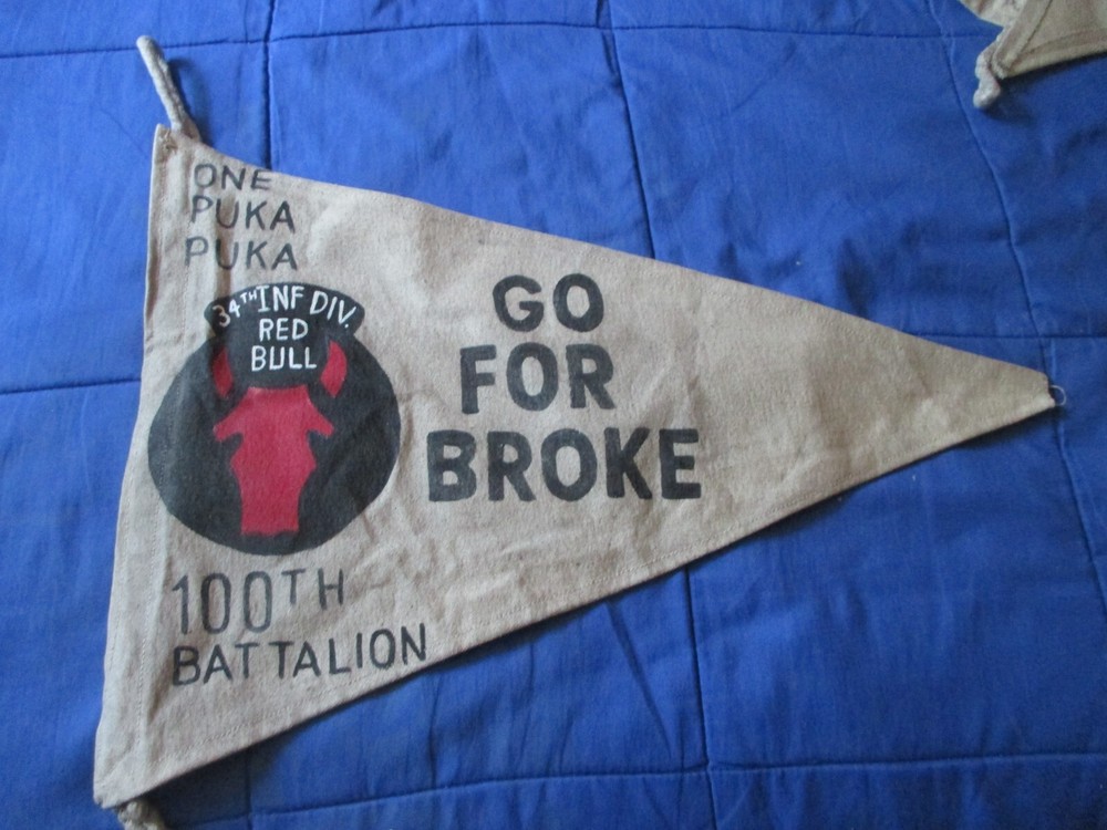 WWII US ARMY 34 TH INF DIV 100 TH BTTN  GO FOR BROKE  BAR/BARRACKS WALL  FLAG
