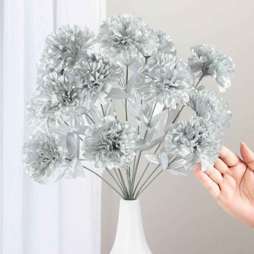 16" Metallic Silver Artificial Carnation Floral Bush