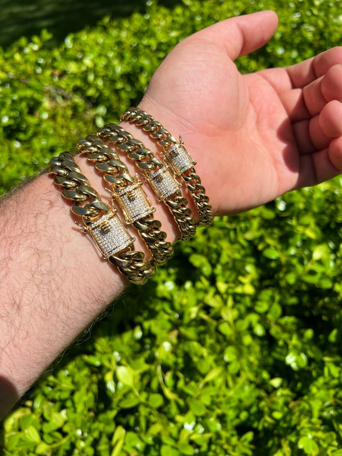 14k Gold Plated Stainless Steel Miami Cuban Bracelet Iced MOISSANITE Pass Tester