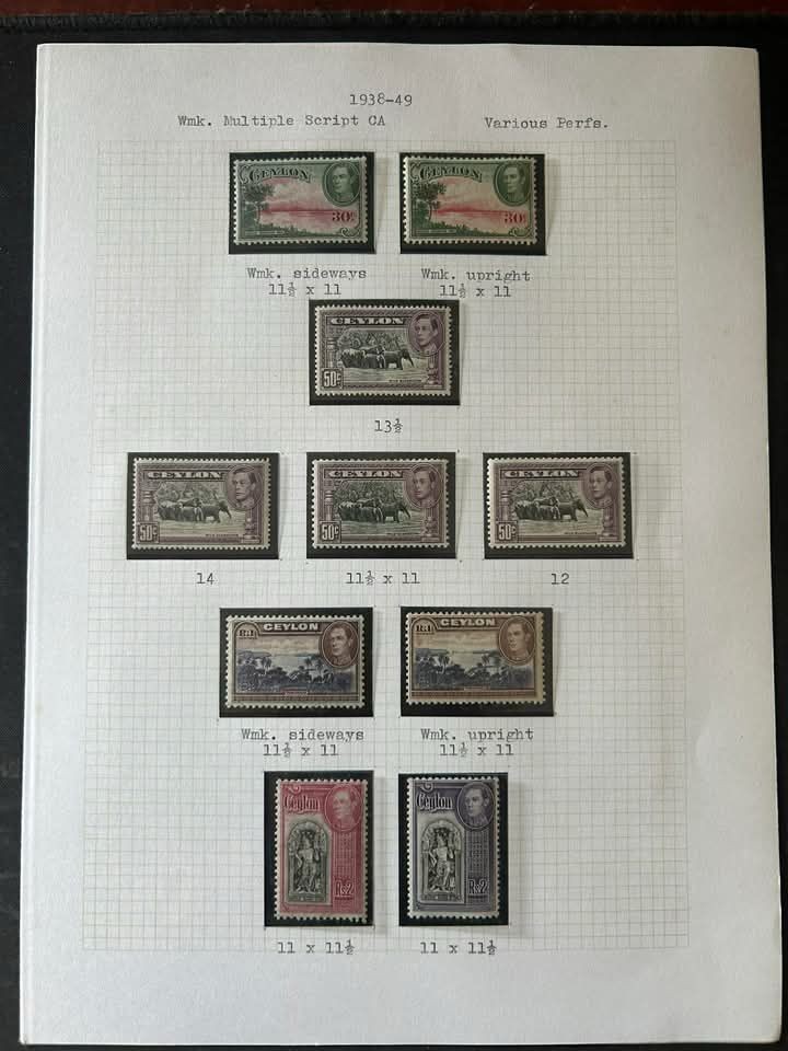 CEYLON: 1938 SG 386-397 Very Fine Mint Set with Perf & Wmk Varieties. Cat £500+