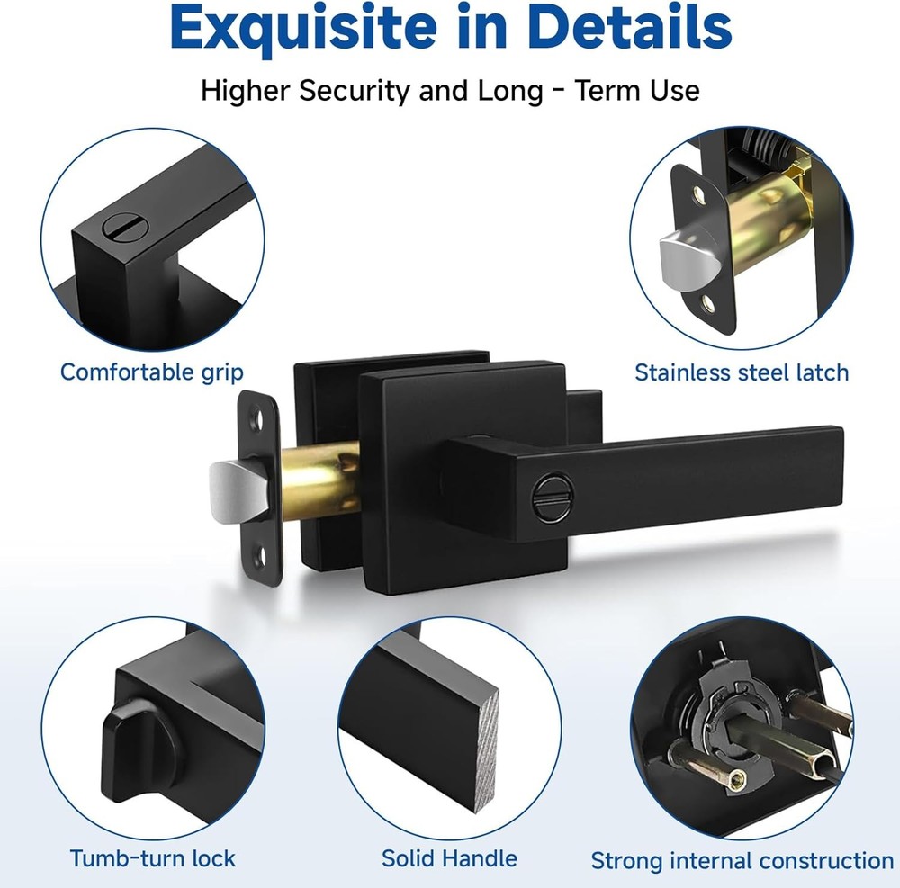 1 Pack Door Handle Black Interior Door Knobs, Keyless Privacy Door Lock