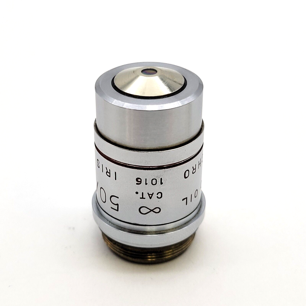 AO American Optical Microscope Objective Plan Achro 50x Oil with Iris Diaphragm
