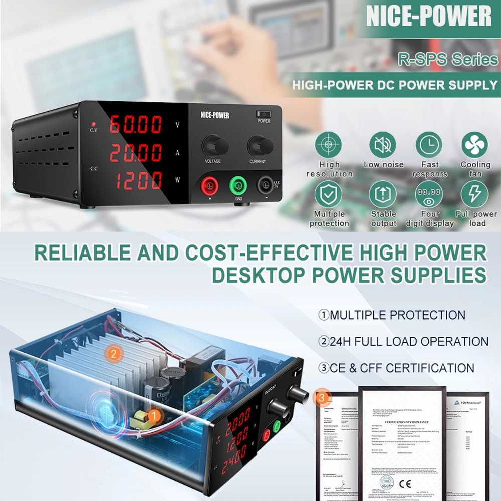 Adjustable DC Power Supply 30V30A Lab Bench Power Source Stabilized Power Supply