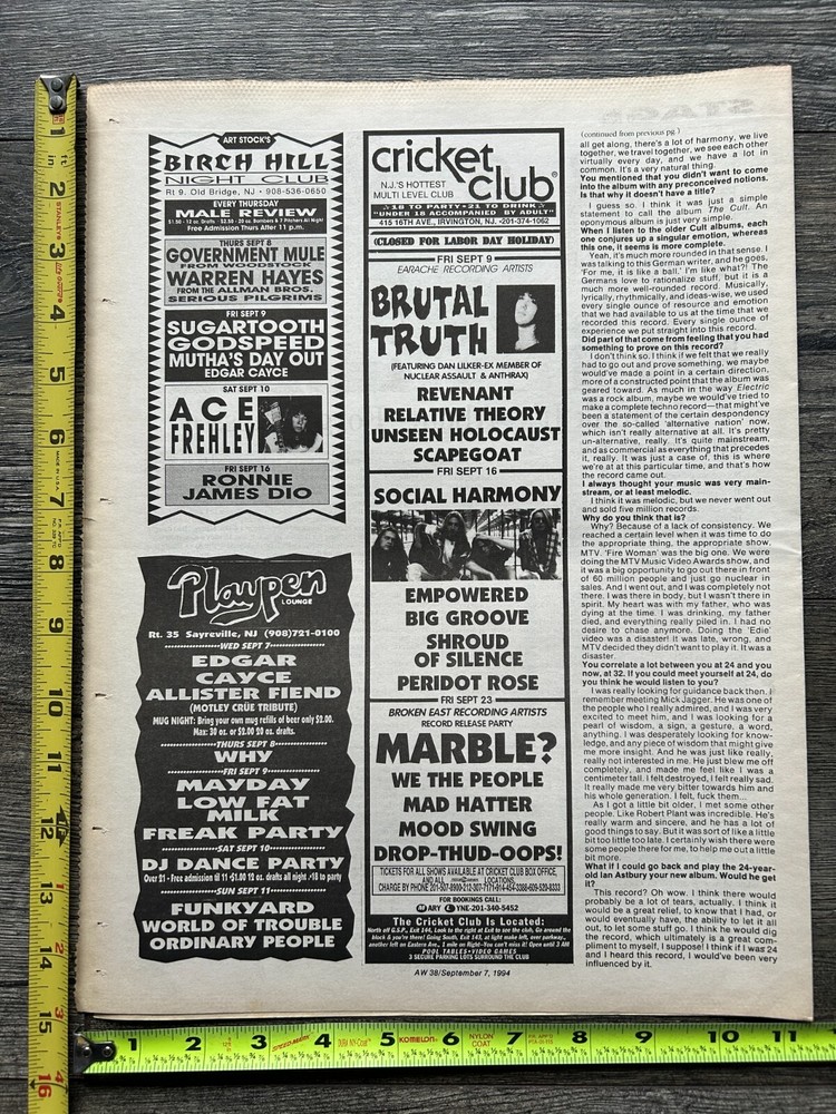 KISS Concert Ad Advert ACE FREHLEY Sept 10 1994 Birch Hill NJ Vintage Kiss D