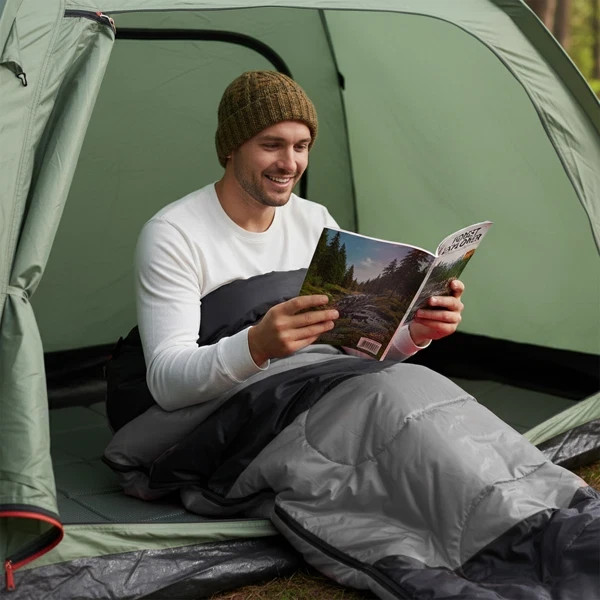 Lightweight Sleeping Bag Backpacking Hiking Waterproof Compact Cold Warm Gray
