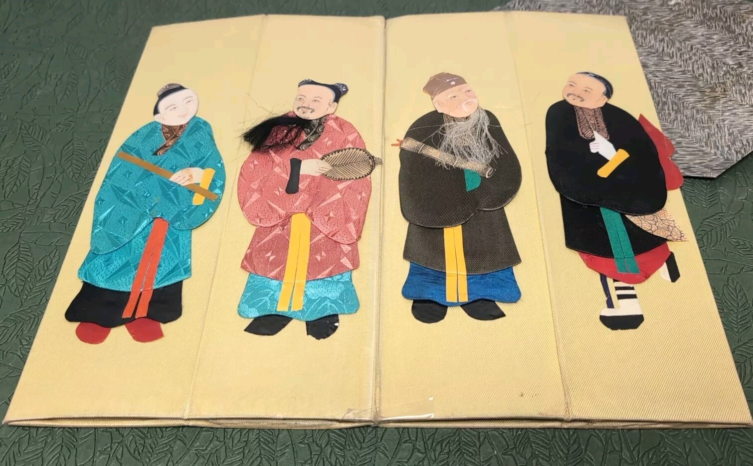 1940's-50's Silk & Paper Asian Chinese Folding Waste Paper Basket Damages