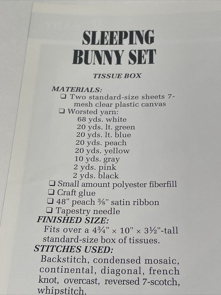 Sleeping Bunny Set Tissue Box & Doorhanger Annie's Attic Plastic Canvas Pattern