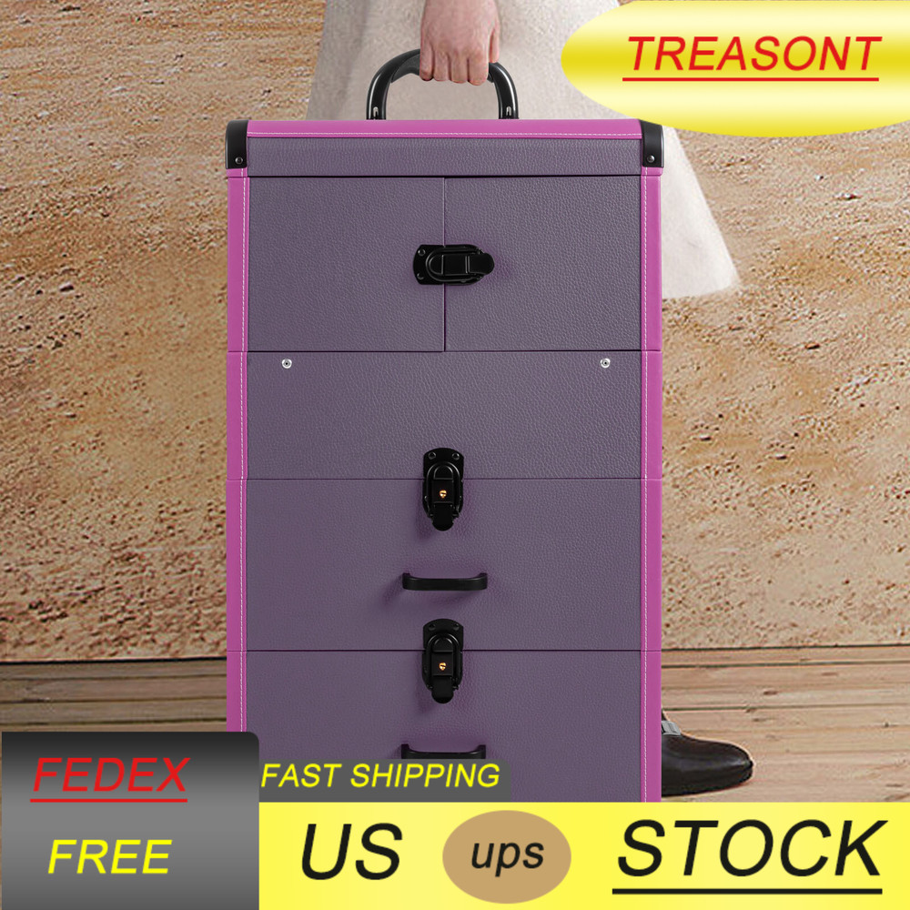 Portable Rolling Makeups Train Case Lockable Cosmetic Storage Organizer Trolley