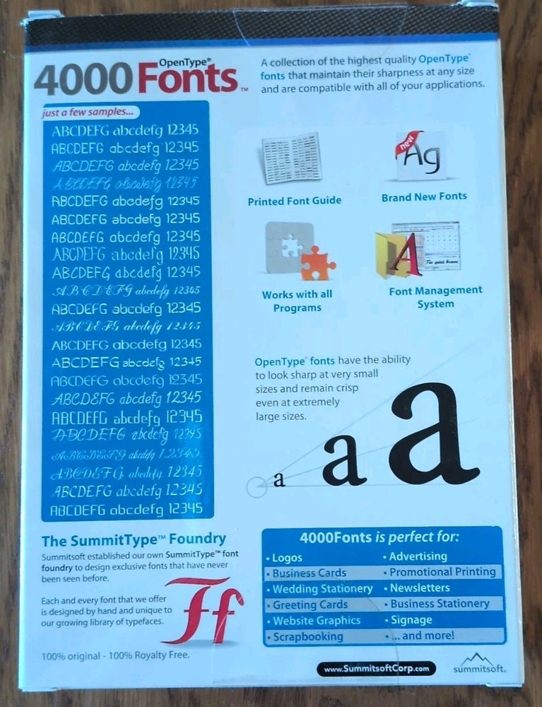 Summitsoft 4000 Fonts, Windows Software, CDROM, Free Shipping