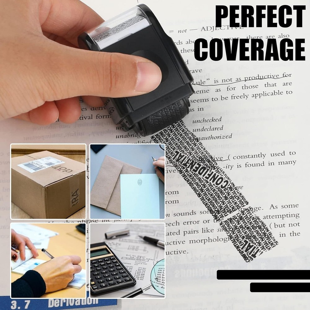 2-Pack Identity Protection Roller Stamp & 4 Refill Ink for Confidential Security