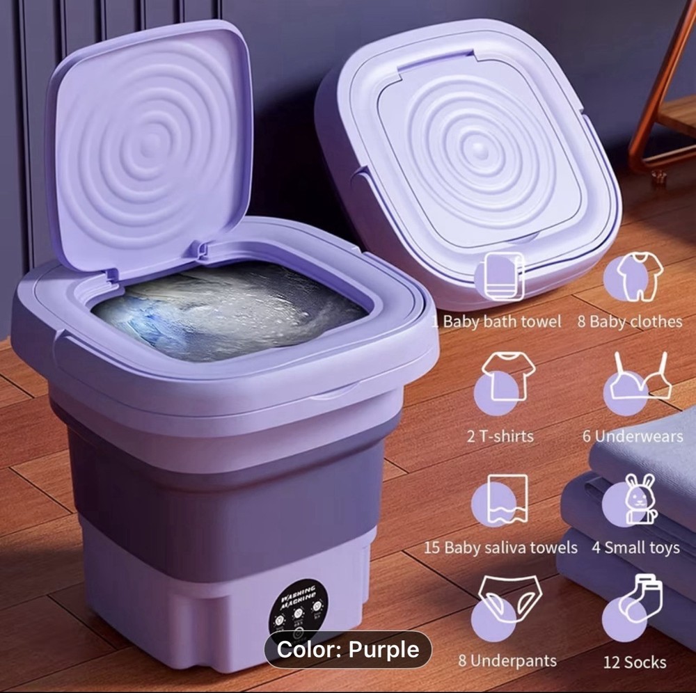 Mini Foldable Portable Washing Machine 8L Purple, 36W, Top-Loading, Compact