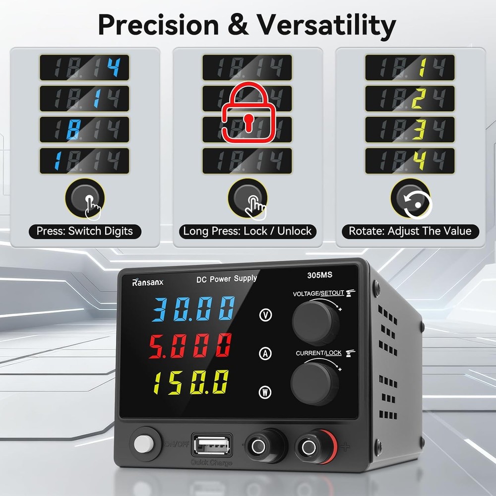 0-30V 5A DC Power Supply Lab Variable Adjustable regulated DC Bench Switching US