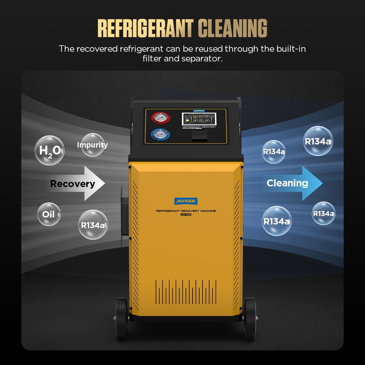 LM708 Fully Automatic Refrigerant Recovery Machine A/C Dual Tank Filling 3/8HP