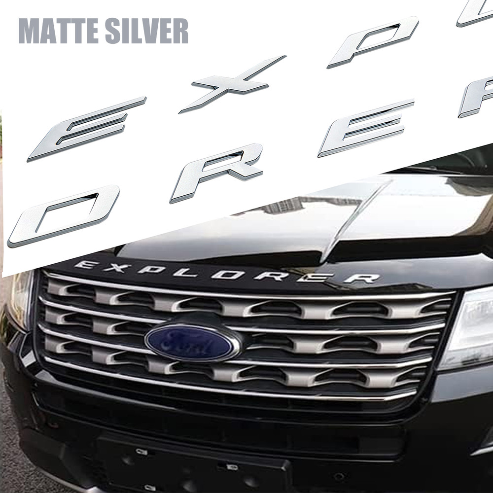 3D Matte Silver Front Hood Letter For Explorer Sport Emblems 2011-2024 Modified